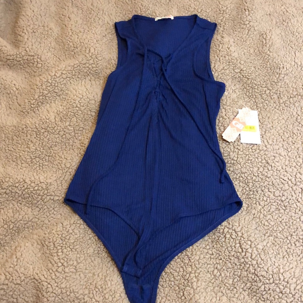 Blue Open String Bodysuit
